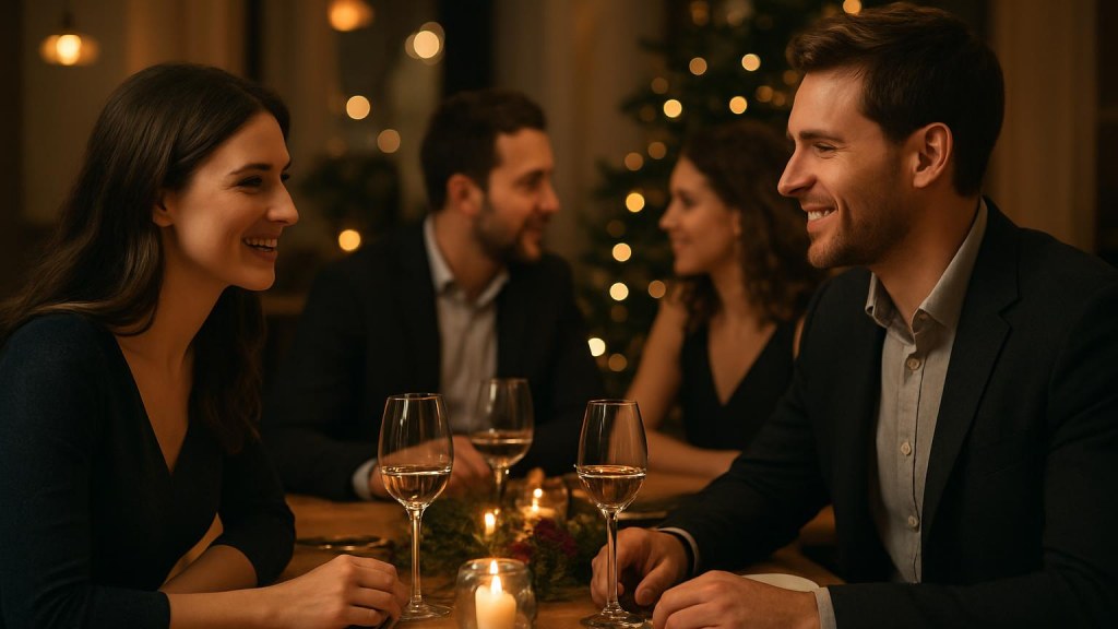 Gruppo di adulti in contesto conviviale per Capodanno